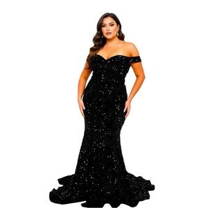 Plus Size Prom Dress, 3XL,  Alora Sequin Maxi Gown - Black